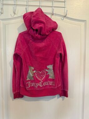 JUICY COUTURE girl’s y2k pink full zip Hooded Velour scottie dog Jacket sz 7